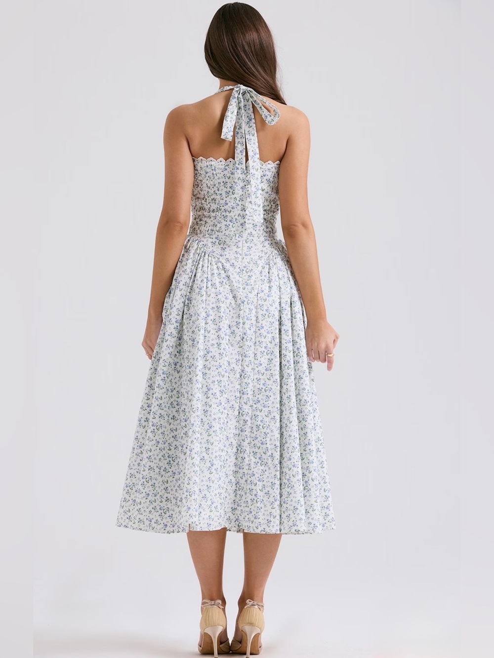 š©·Firm Priceš©·Adabella white bluebell print cotton halter sundress - Picture 4 of 16